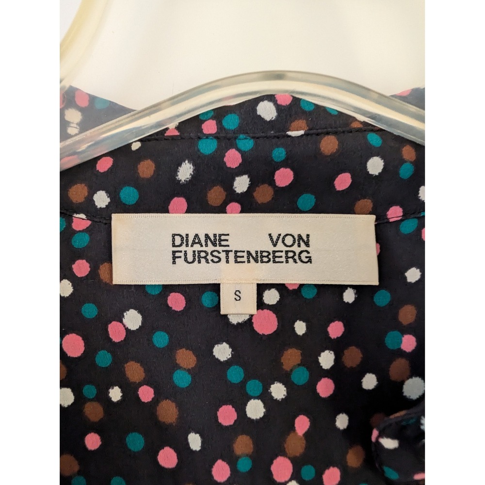 Diane von Furstenberg Silk Black Confetti Polka Dot Shirt Dress Multi Size S - Picture 4 of 5